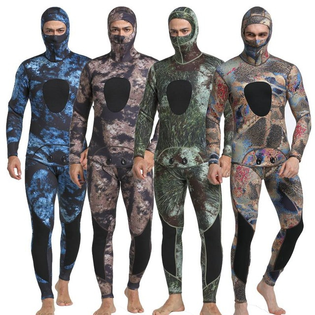 Camouflage two piece of Mens 5mm CR open cell spearfishing wetsuit