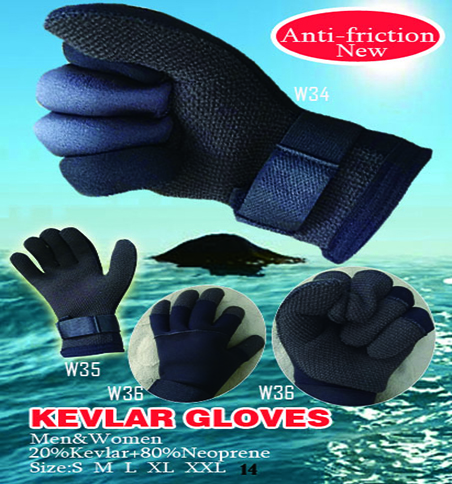 3MM Neoprene with KEVLAR on palm and fingers for men and women diving gloves