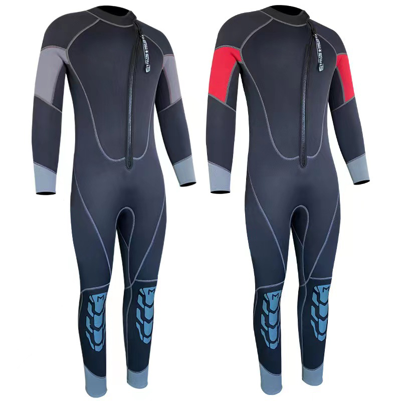 5mm CR Neoprene with chest zipper and reinforcement ink printing on knee pad Men and Women Semi-dry suit