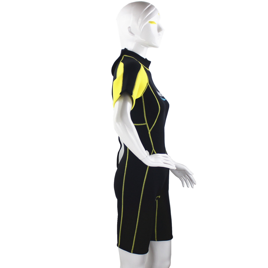 Lady's 2.5mm SCR Neoprene with double nylon back side YKK zipper Flat lock Yellow and Black color shorty wetsuit