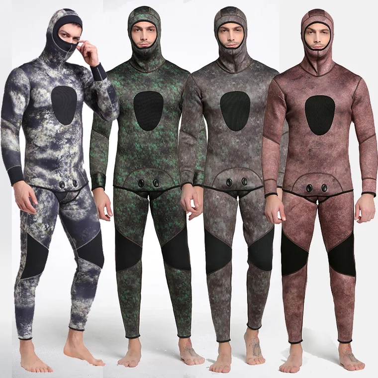 Camouflage two piece of Mens 5mm CR open cell spearfishing wetsuit