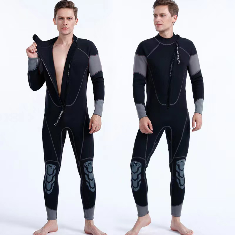 5mm CR Neoprene chest zipper with reinforcement knee pads Mens semi-dry suit