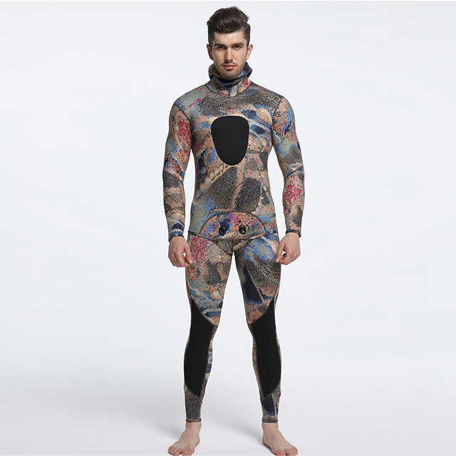 Camouflage two-pieces 7mm spearfishing Mens wetsuit